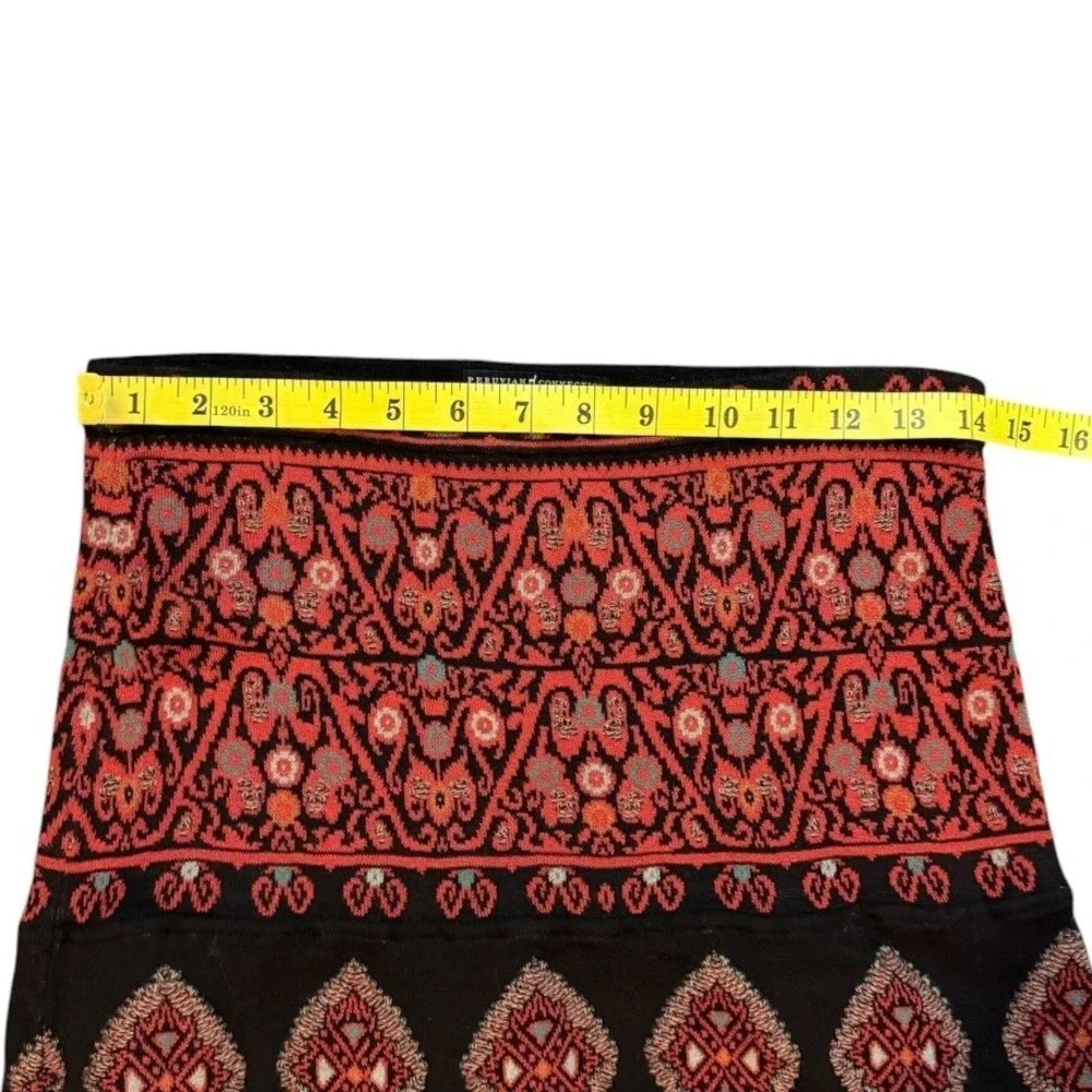 Peruvian Connection Maxi Skirt M Black Kilim Brasov Pima Cotton Geometric Boho